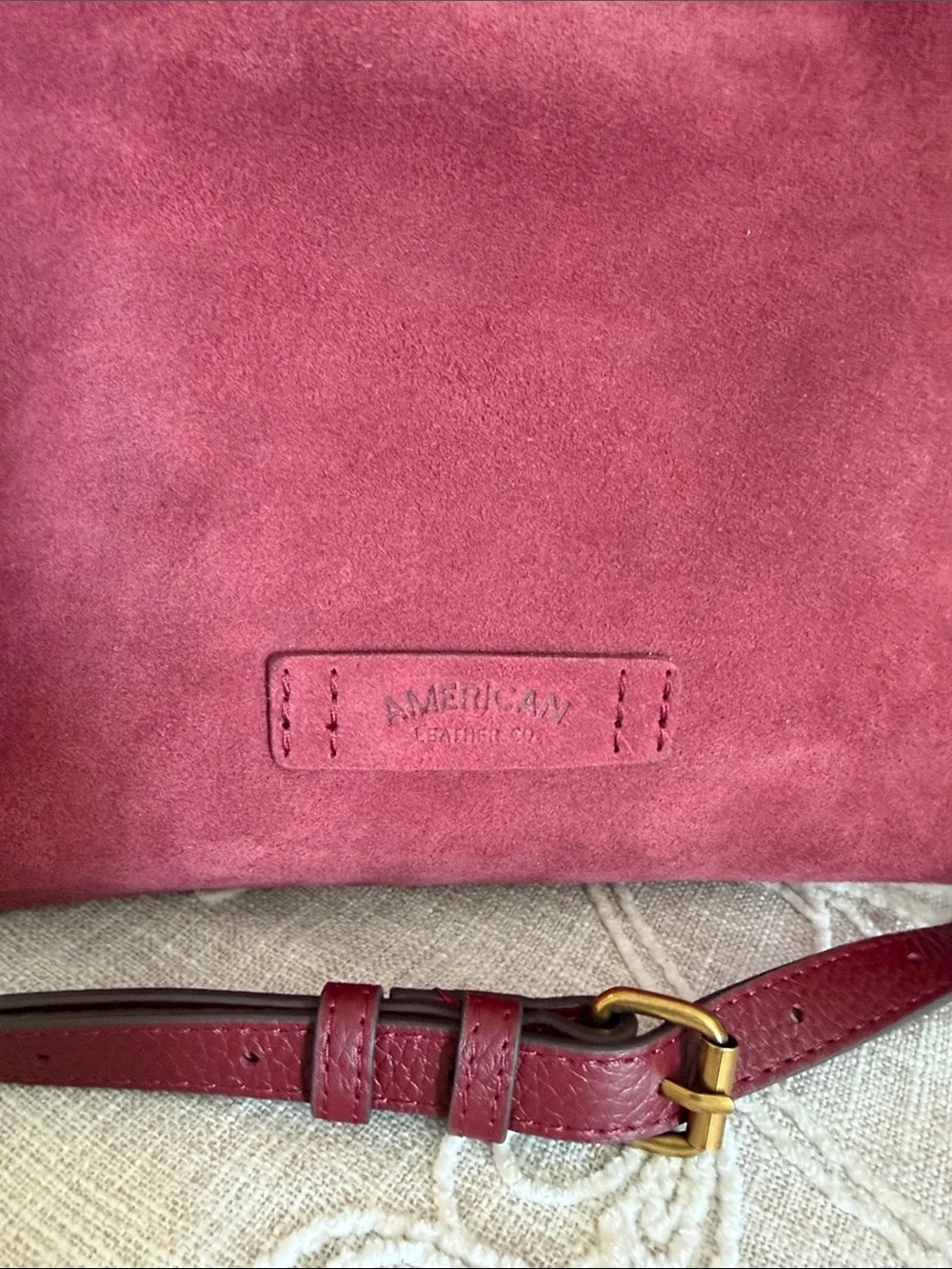 American Leather Co Auburn Suede w/Leather Strap/Handles & Trim Satchel.